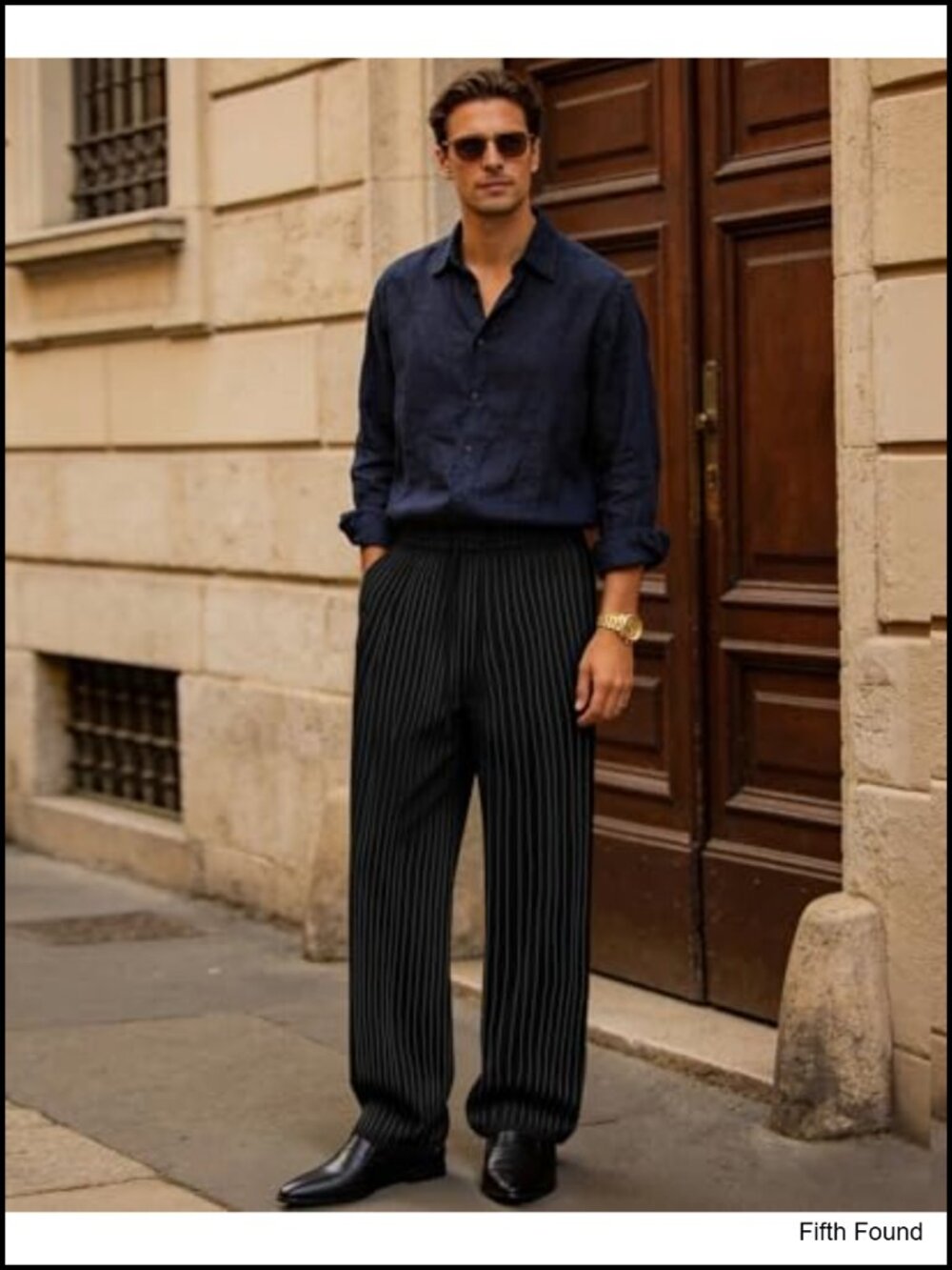 Mens Pinstripe Casual Pants Old Money Baggy Pleated Drawstring Wide Leg - Picture 2 of 6